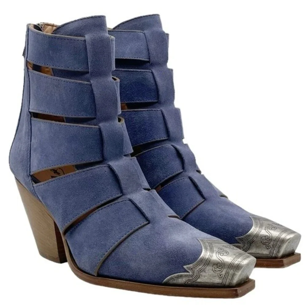 NWT Free People Brayden Fisherman Bootie Boardwalk Blue Suede Size 7.5 In Box